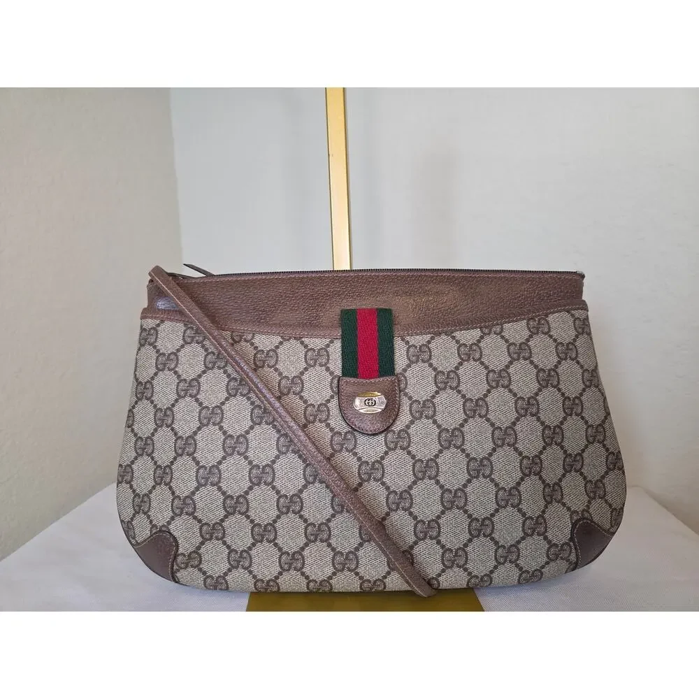 Gucci GG Canvas Web Stripe Vintage Crossbody Bag Removable strap Italy Ophidia - Picture 1 of 15